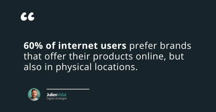 Quote:"Consider that nearly 60% of Internet users favor brands that offer their products online, but also in physical locations."